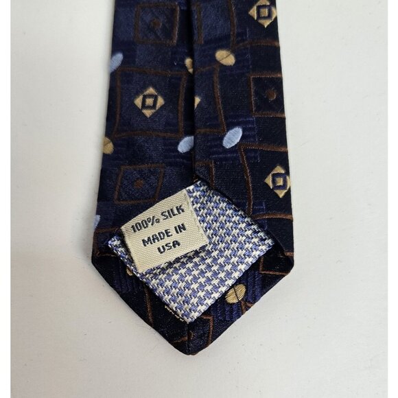 John W Nordstrom Mens Silk Tie Geometric Pattern Navy Blue Made in USA 60" - Picture 4 of 8